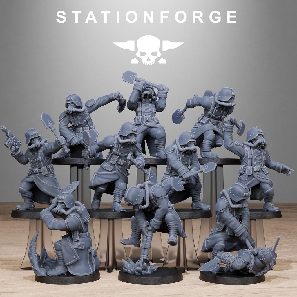 GrimGuard Shovel Fighters from StationForge/10 Miniatures +Gratis Bases