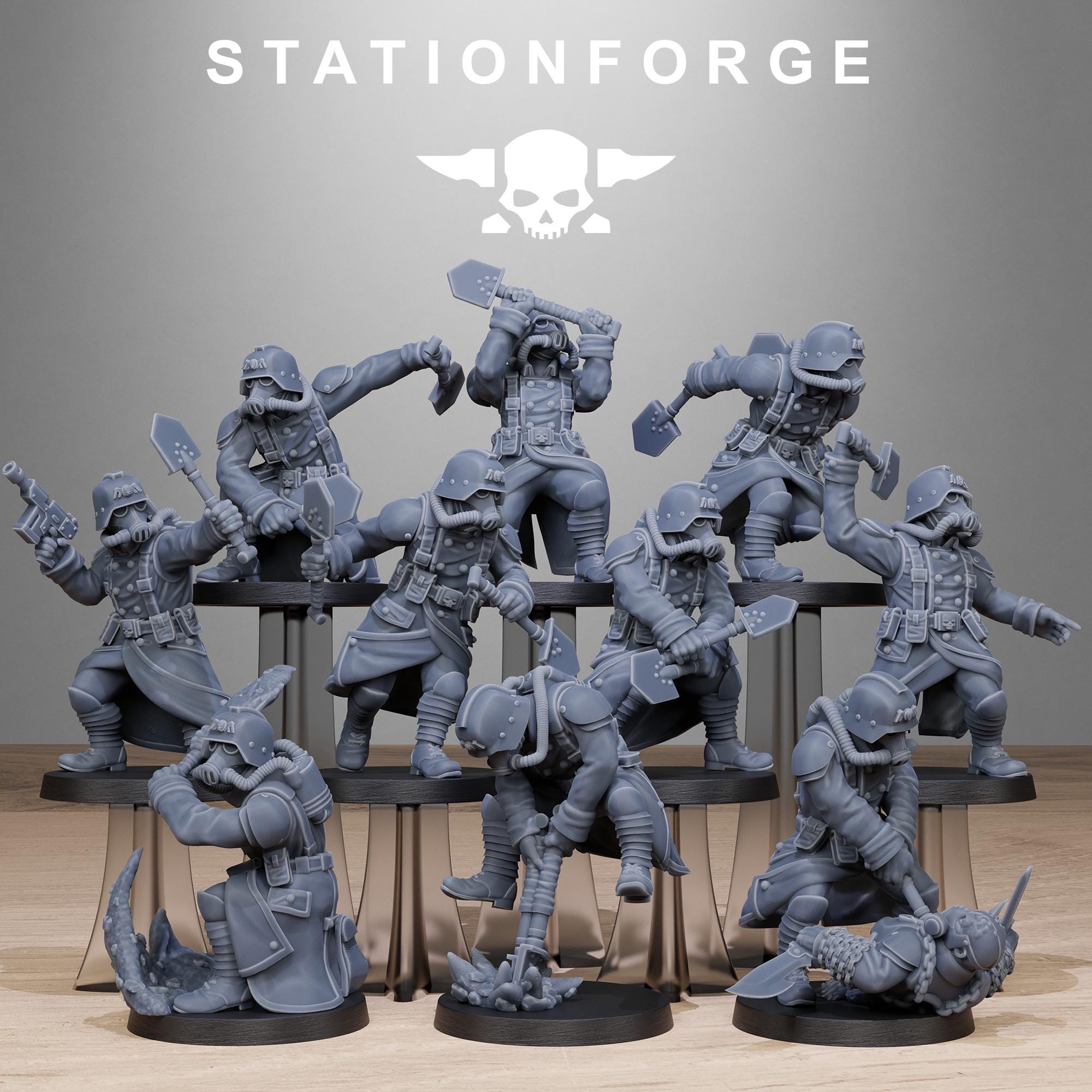 GrimGuard Shovel Fighters from StationForge/10 Miniatures +Gratis Bases