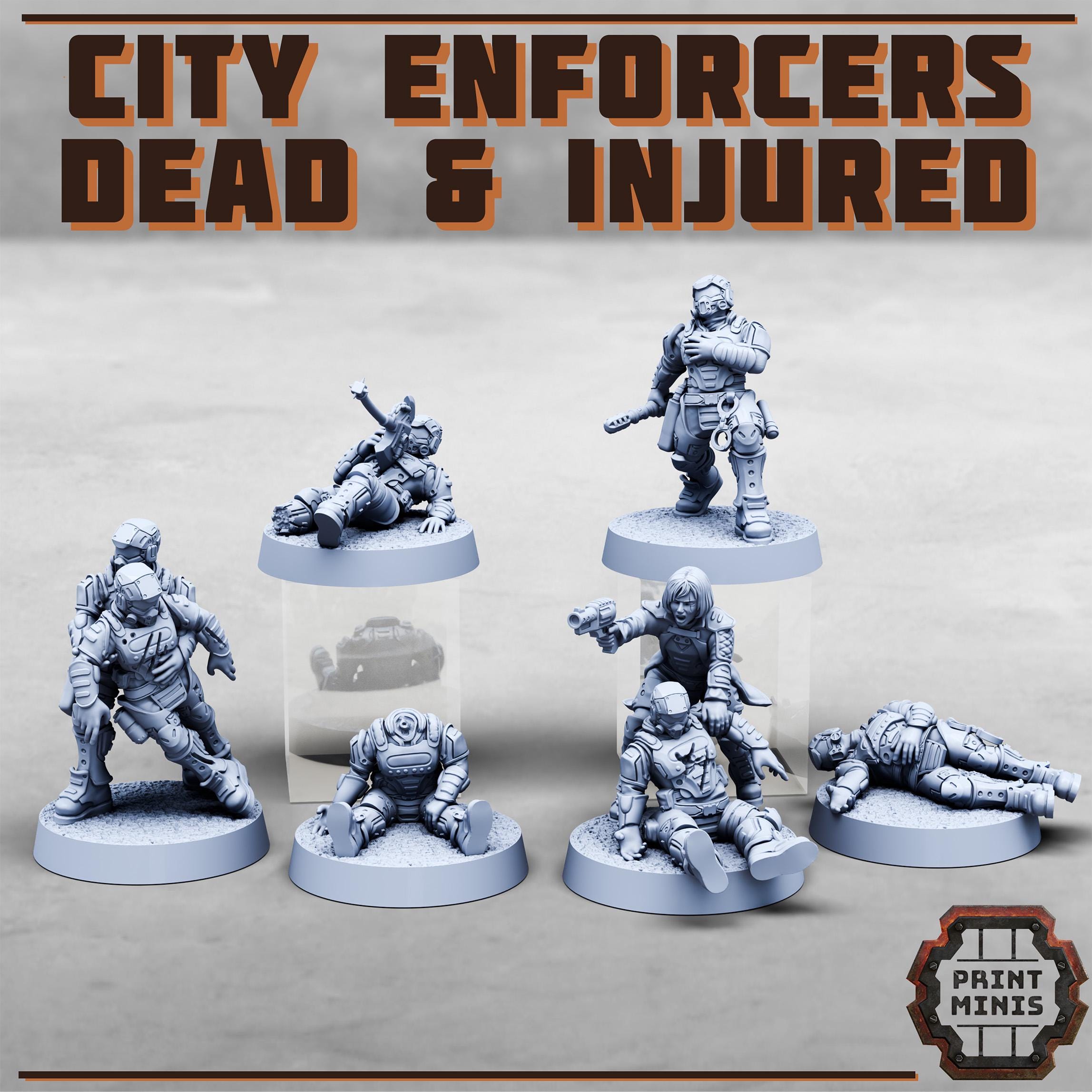 City Watch Enforcers - Dead and Injured NPCs from PrintMinis/6 Wargame, Tabletop Miniatur+ Base