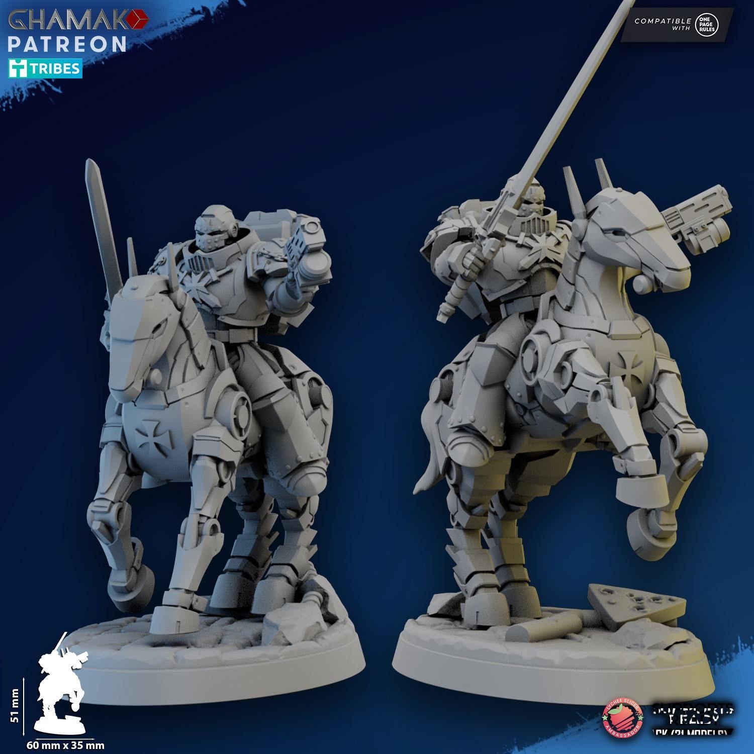 Mechanized Heavy Cavalry from Ghamak, 6 Wargame Miniatures+ Gratis Bases