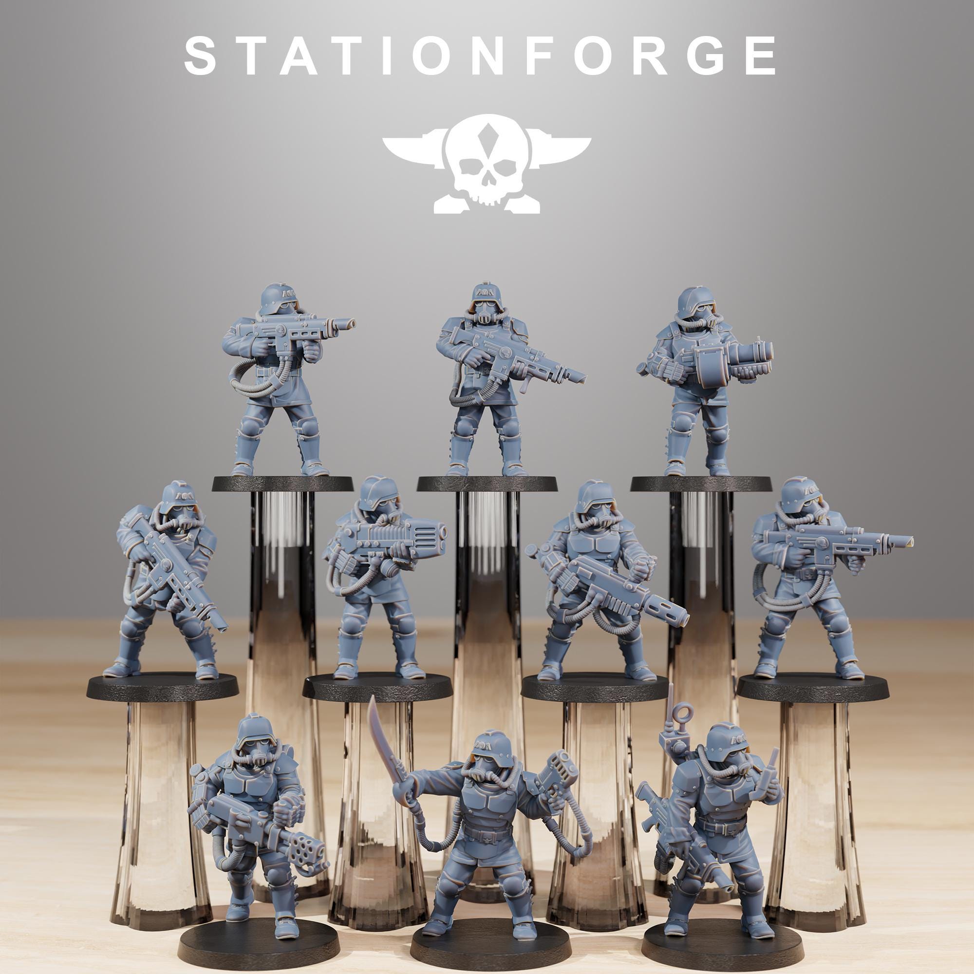 GrimGuard Commandos from StationForge/10 Wargame Miniatures +Gratis Bases