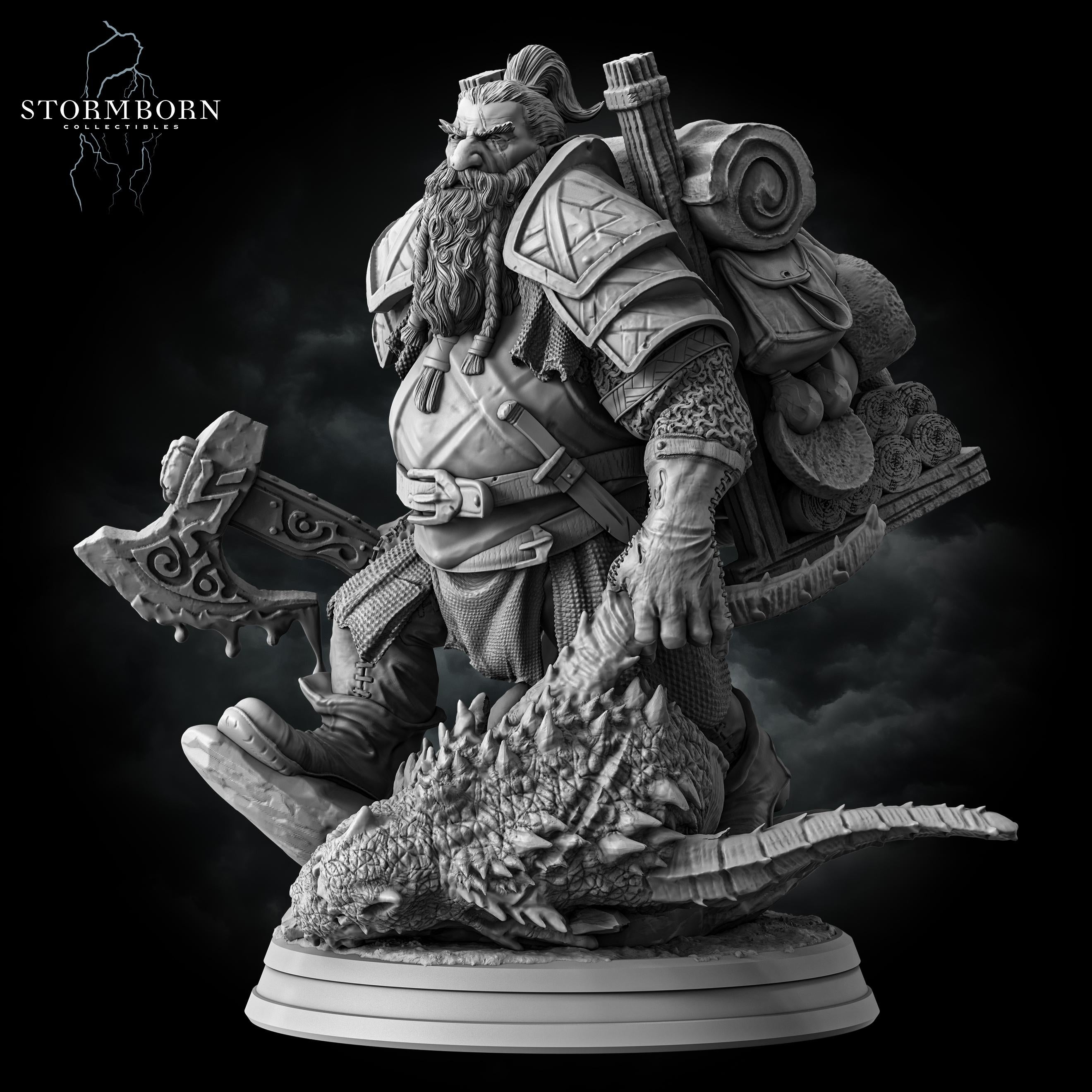 Dwarven Dragon Hunter from Stormborn Collectibles, Wargame Miniature+ Gratis Base