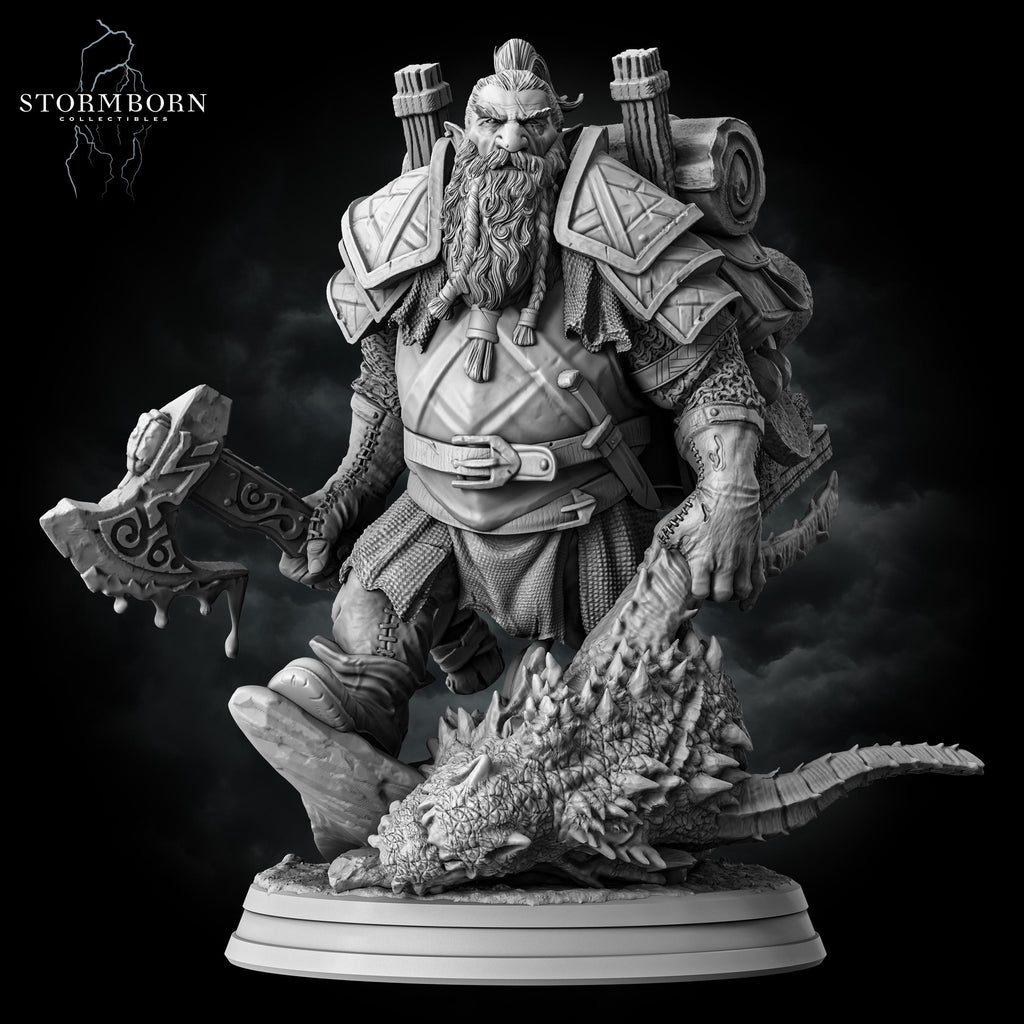 Dwarven Dragon Hunter from Stormborn Collectibles, Wargame Miniature+ Gratis Base