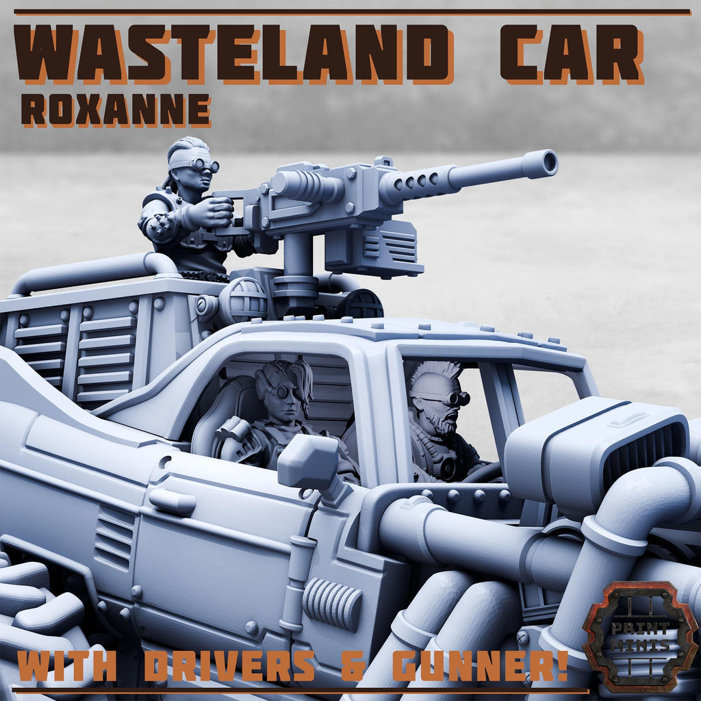 Wasteland Race Cart - Roxanne w/ Outcast Drivers full Set from PrintMinis/ Wargame, Tabletop Miniatur+ Base