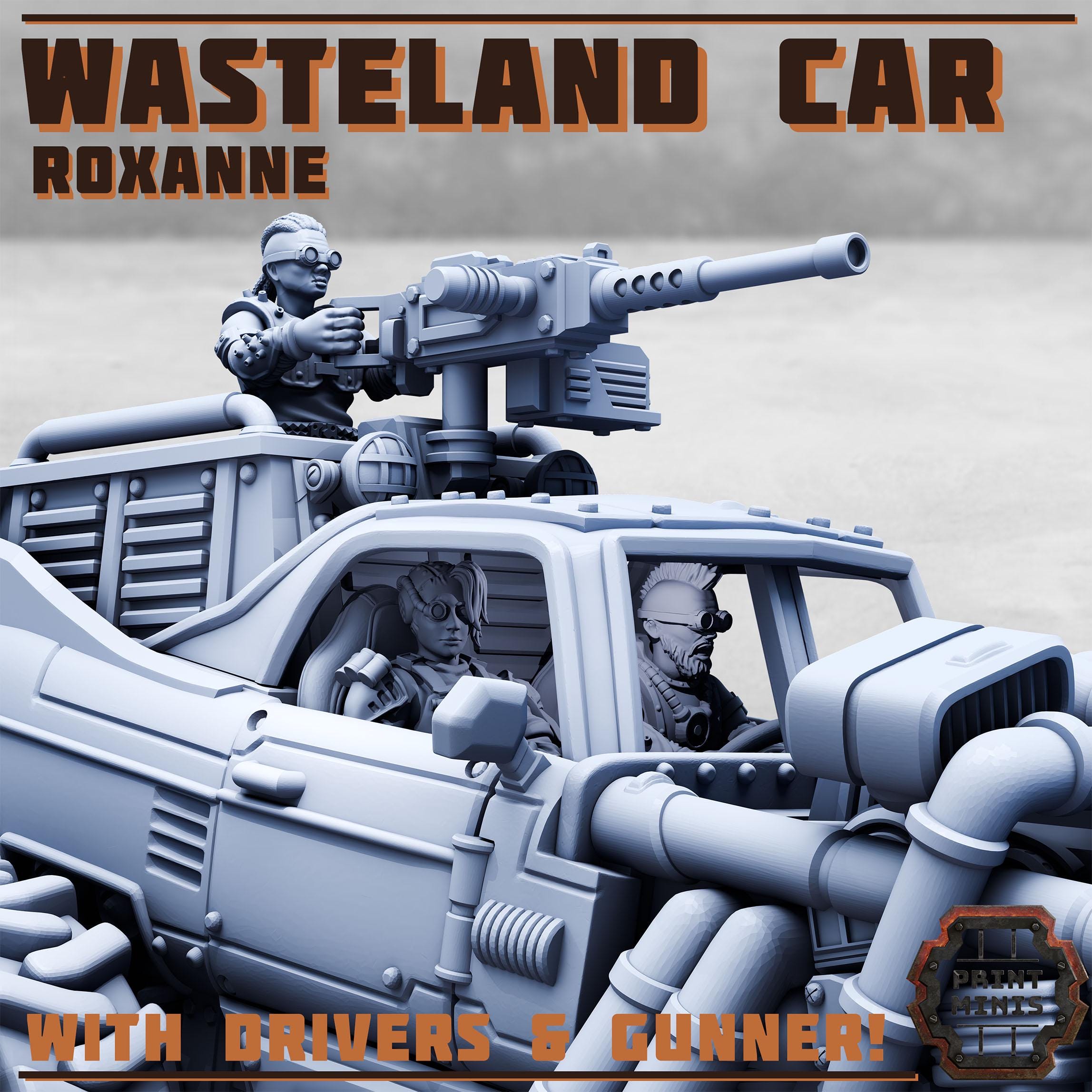 Wasteland Race Cart - Roxanne w/ Outcast Drivers full Set from PrintMinis/ Wargame, Tabletop Miniatur+ Base