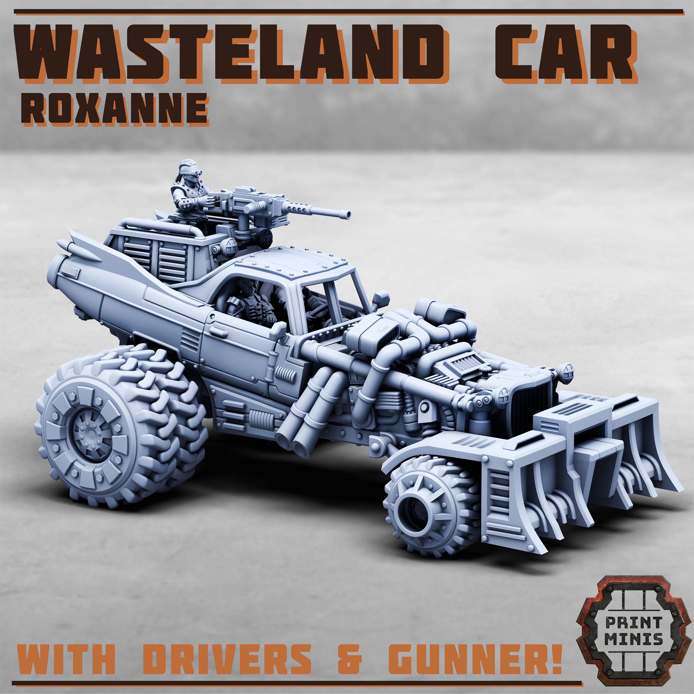 Wasteland Race Cart - Roxanne w/ Outcast Drivers full Set from PrintMinis/ Wargame, Tabletop Miniatur+ Base