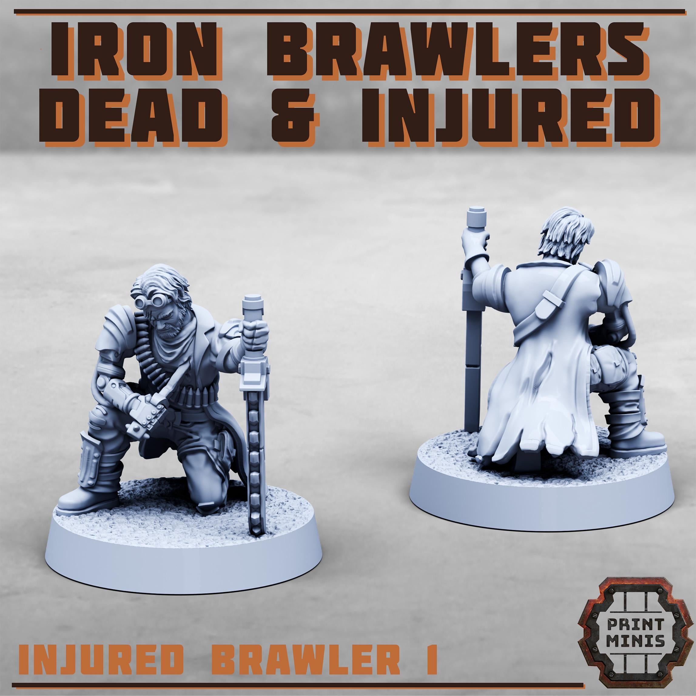Iron Brawlers - injured and dead from PrintMinis/ 6 Wargame, Tabletop Miniatures+ Bases