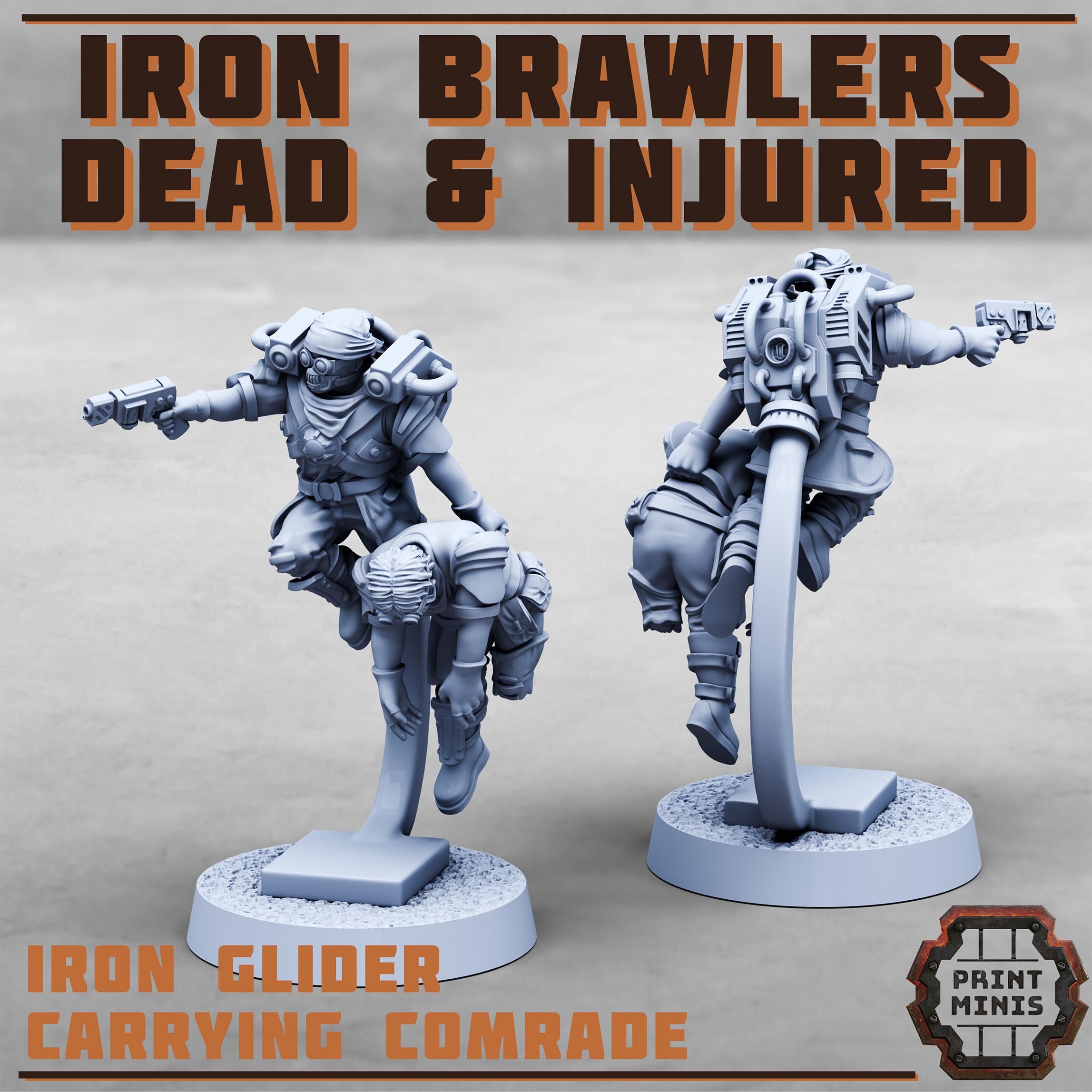 Iron Brawlers - injured and dead from PrintMinis/ 6 Wargame, Tabletop Miniatures+ Bases