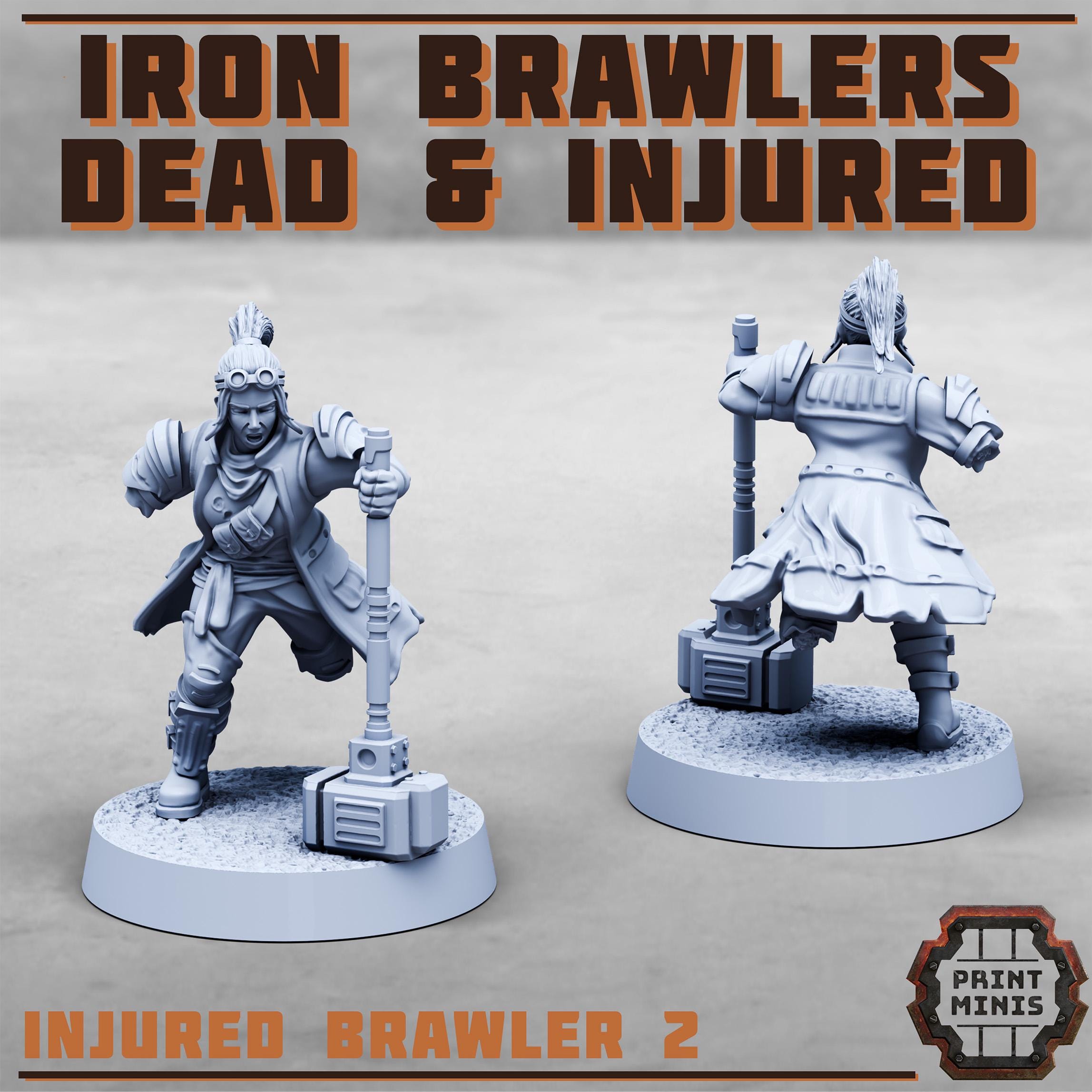 Iron Brawlers - injured and dead from PrintMinis/ 6 Wargame, Tabletop Miniatures+ Bases
