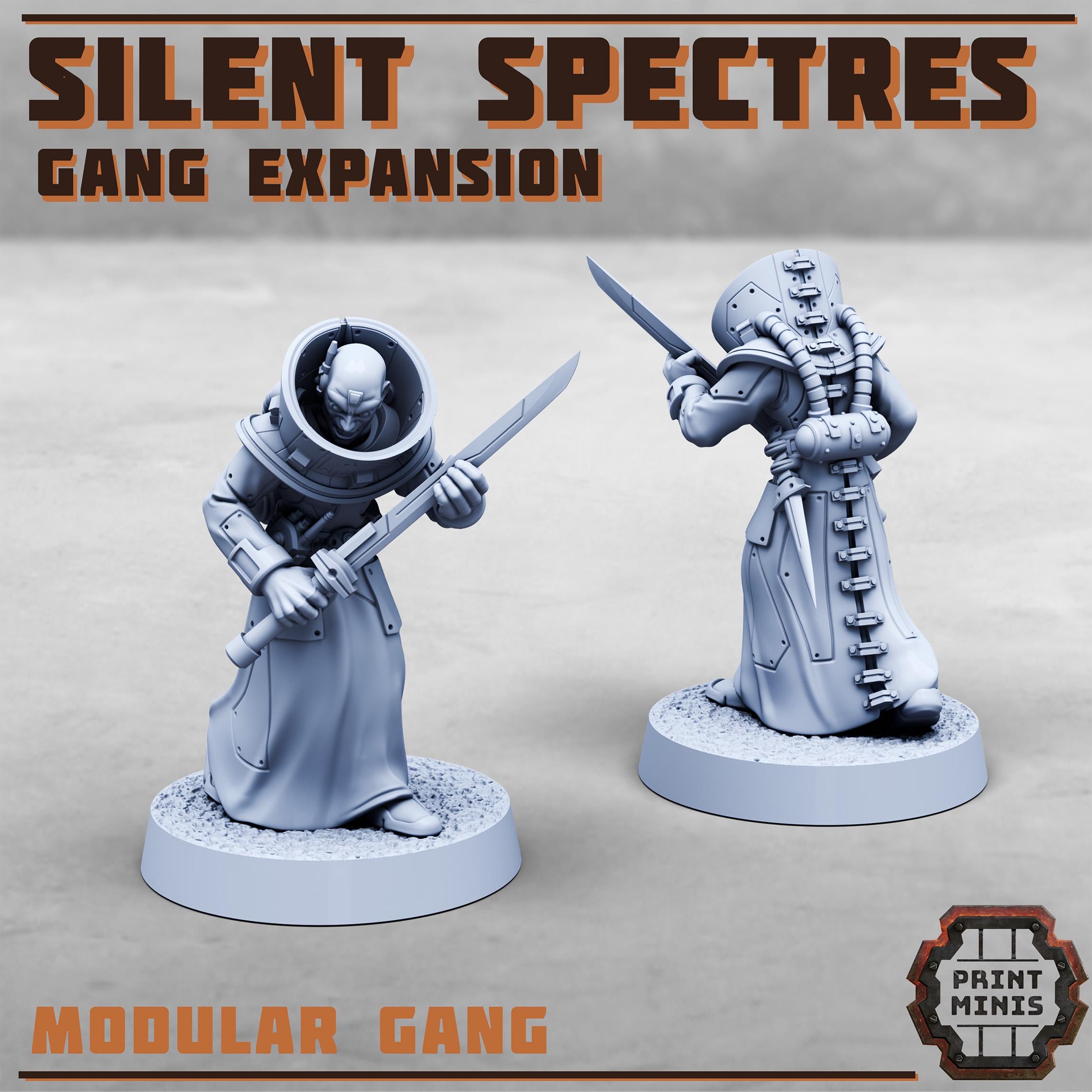 Silent Spectres - Gang Expansion from PrintMinis/ 8 Wargame, Tabletop Miniatures+ Bases